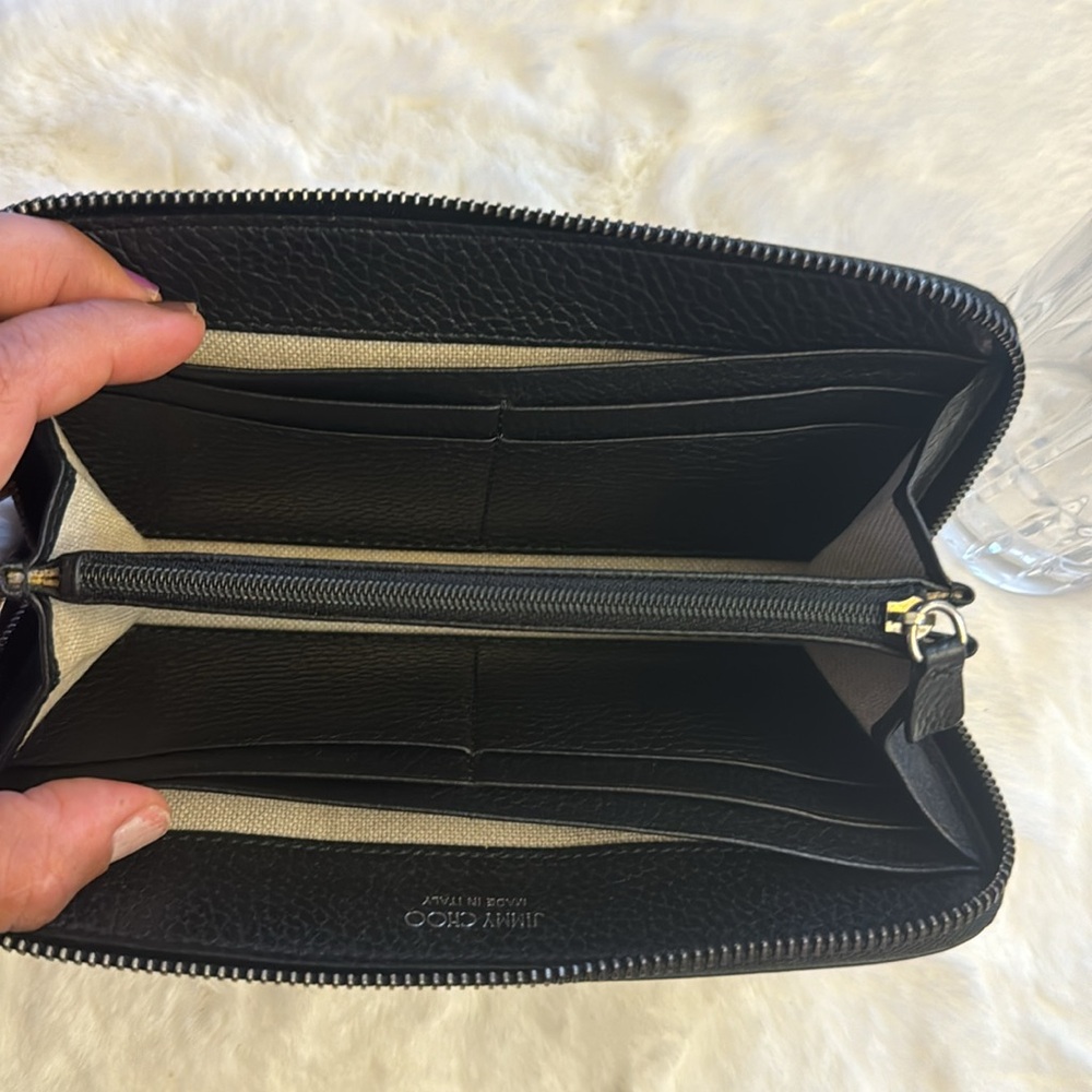 JIMMY CHOO Black Leather Zipper Wallet With Studs. 100% Authentic. - Picture 15 of 15